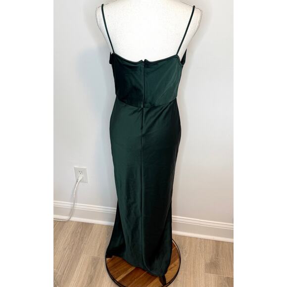 BHLDN Cali Satin Cowl Neck Midi Slip Dress In Emerald Green Size 6 - Picture 10 of 15